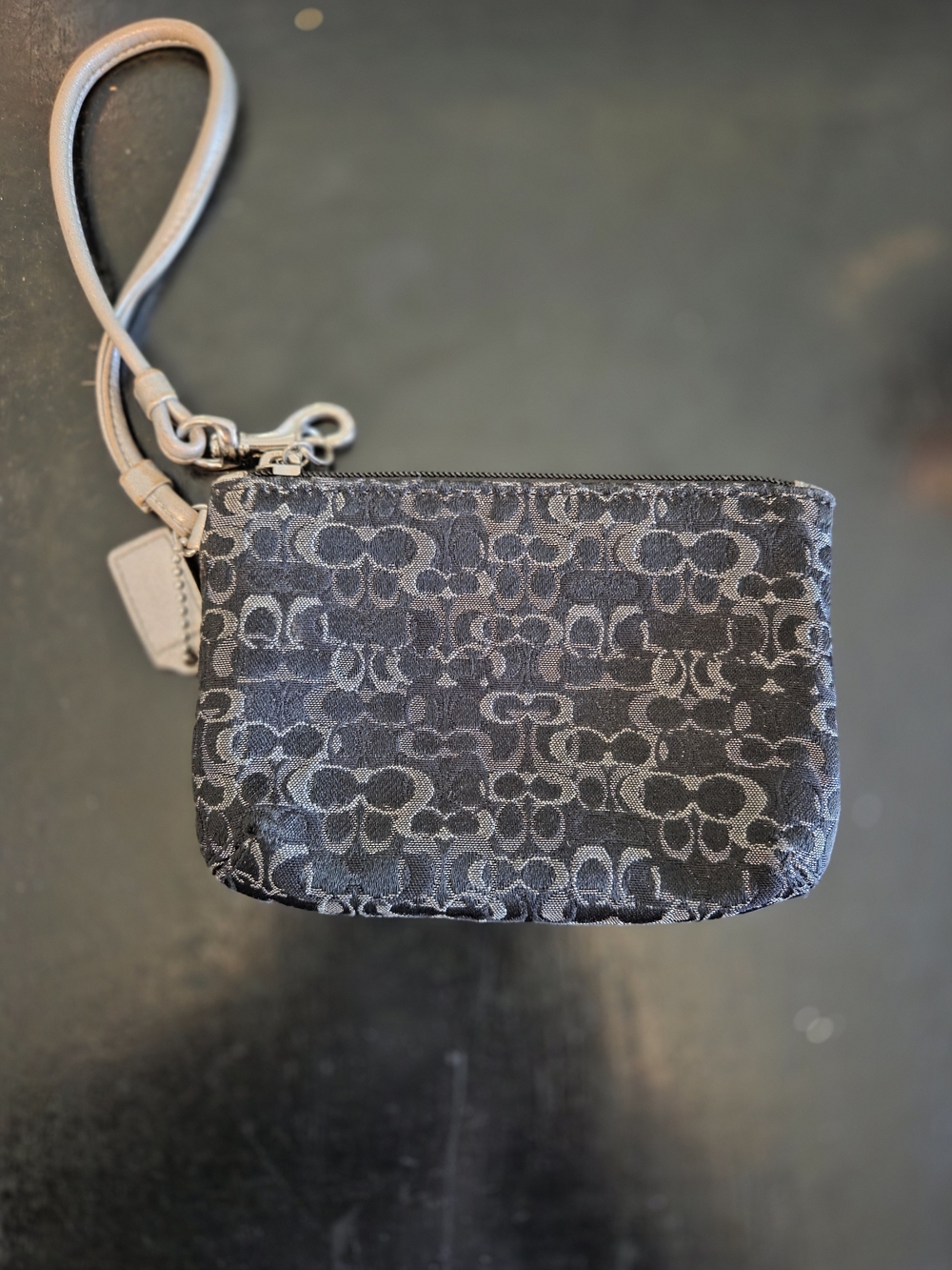 Coach Signature Black Gray Wristlet